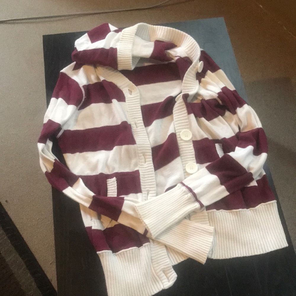 Red and white striped cardigan